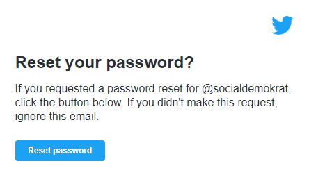 Reset password for the Swedish Social Democratic Party's Twitter account.