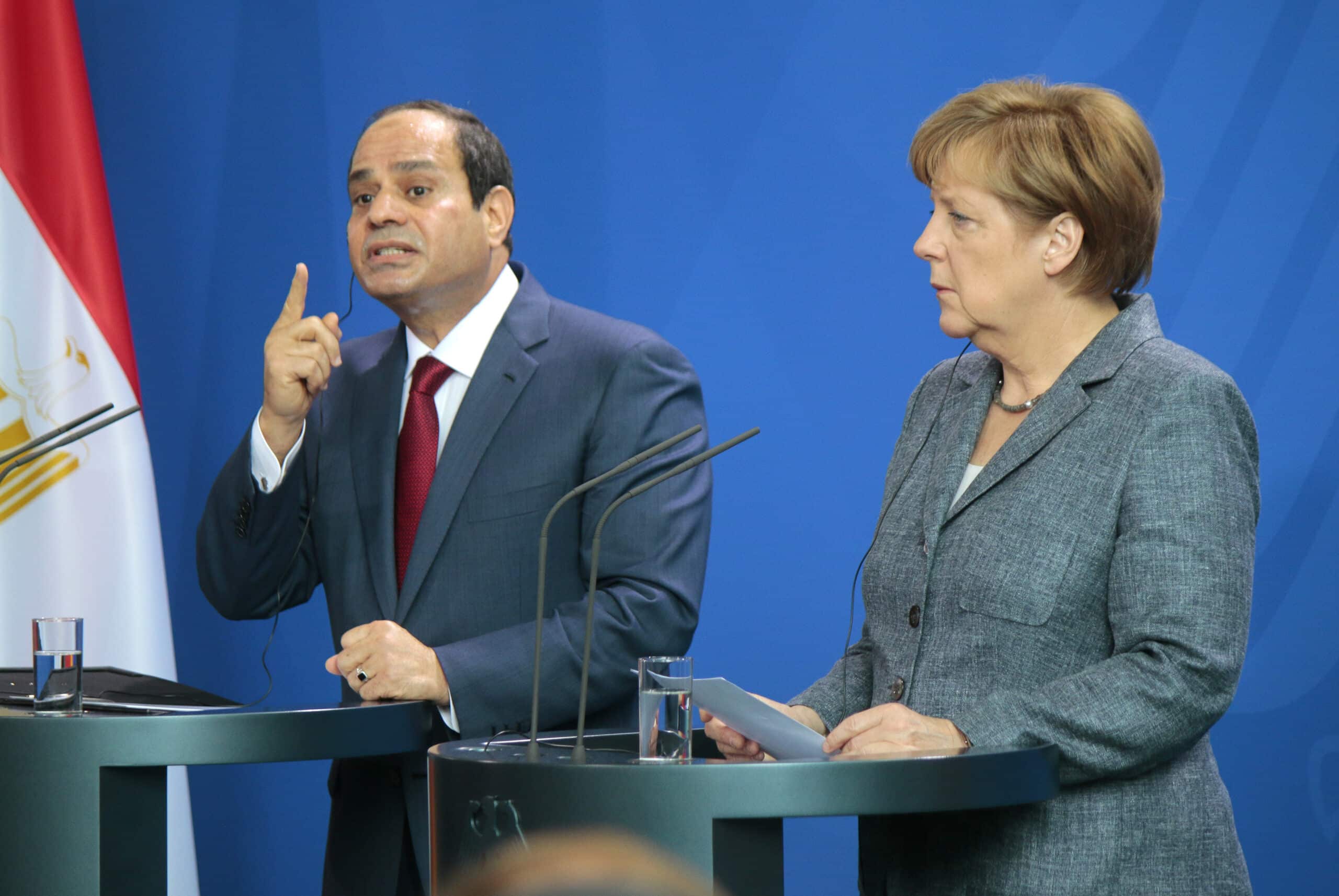 Egyptens president Abd al-Fattah al-Sisi tillsammans med Tysklands förbundskansler Angela Merkel.