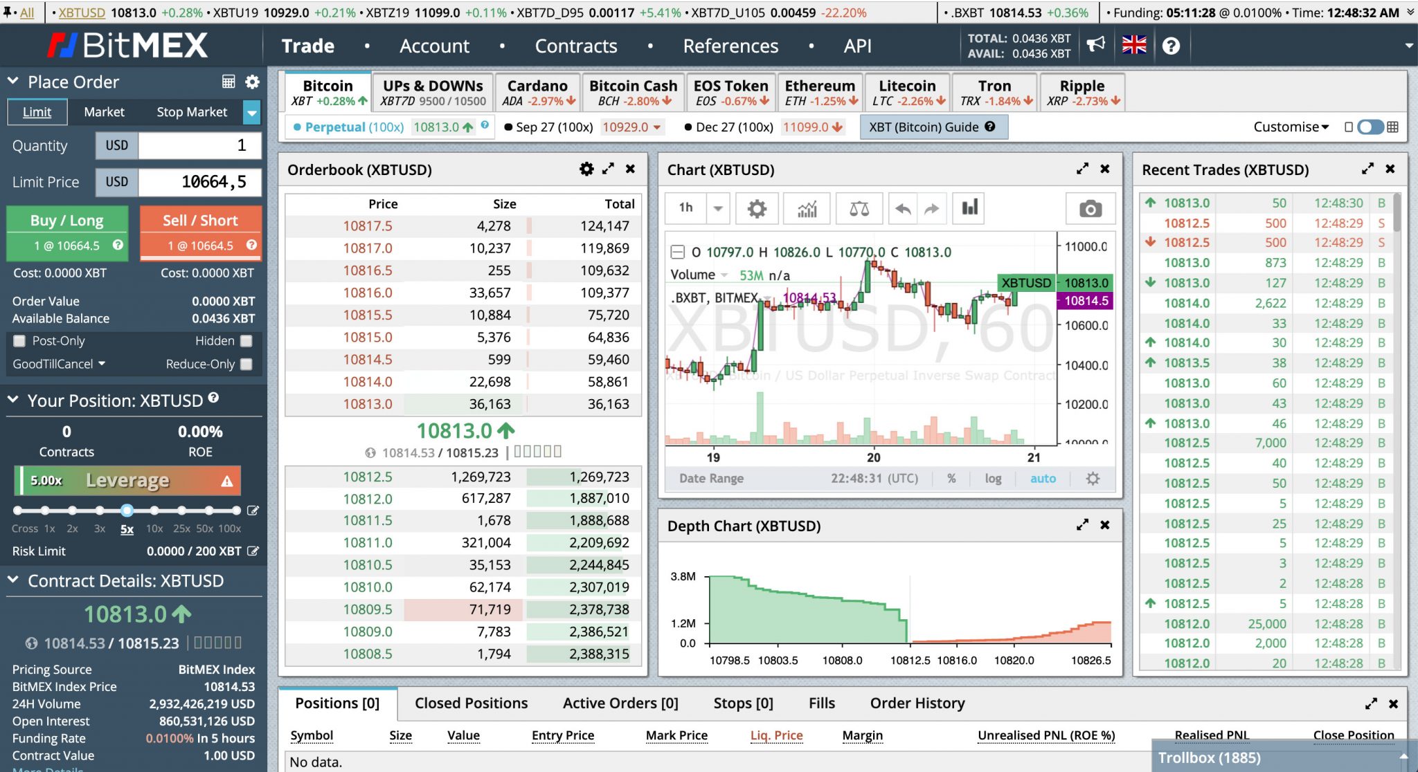Interface for the crypto exchange Bitmex.